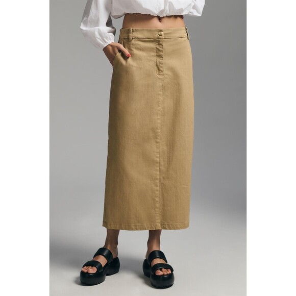 Anthropologie Dresses & Skirts - Khaki Brown Anthropologie Back-slit Long Pencil Skirt (NWT)